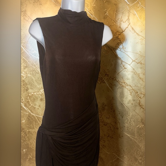 Ronny Kobo- Crystal Dress in Chocolate Brown Ruched Side-Slit Size Medium - Picture 6 of 8